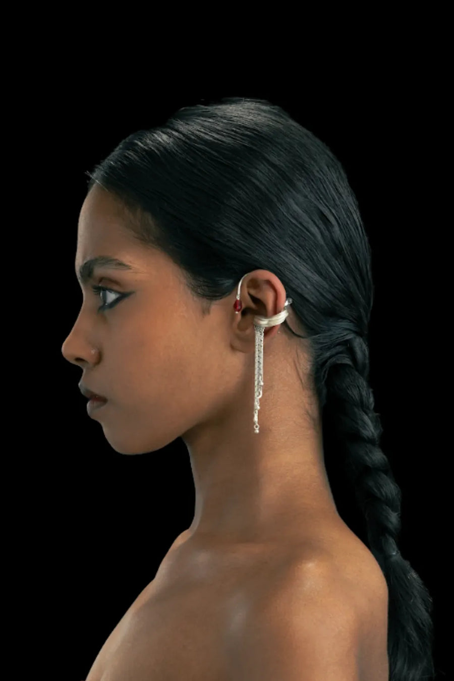 Embrace Earclip in sterling silver, worn by a model – ear clips, Bhavya Ramesh