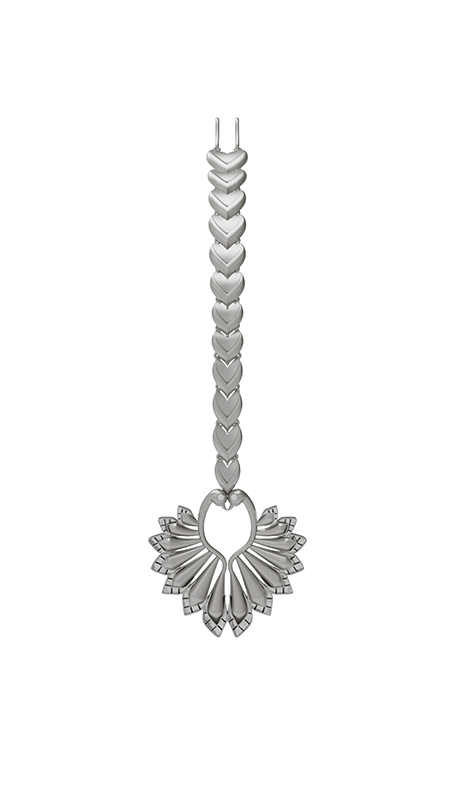 Rasmalai Hairdrip in sterling silver, product photo on black – maang tika, Bhavya Ramesh