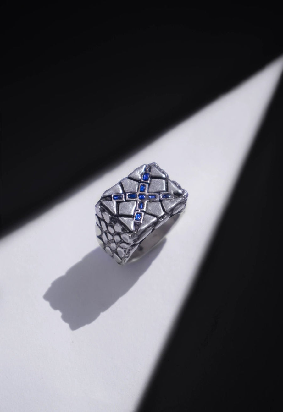 Uraga Ring in sterling silver, product photo on black – rings, Bhavya Ramesh