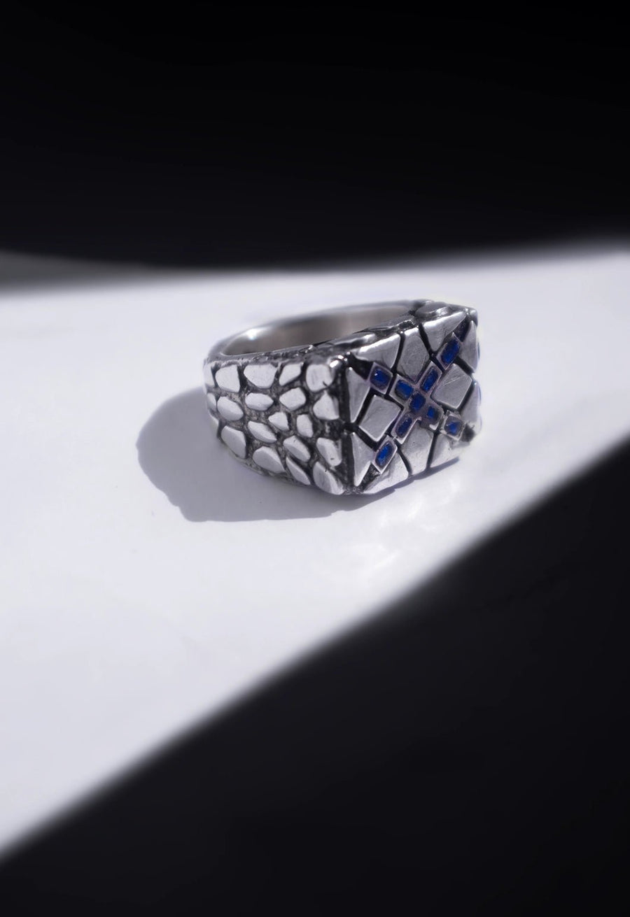 Uraga Ring in sterling silver, product photo on black – rings, Bhavya Ramesh