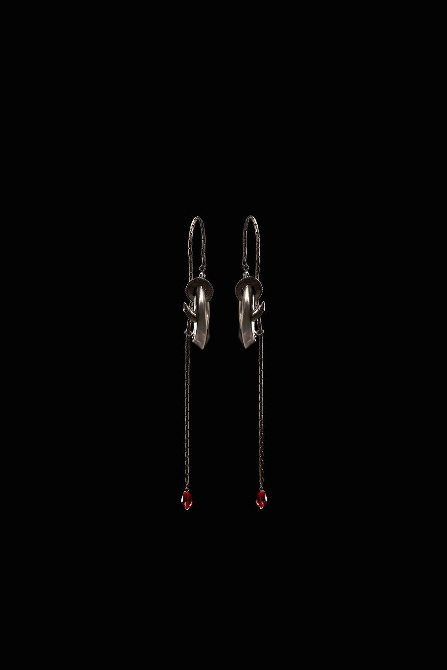 Viper Earrings in sterling silver, product photo on black – earrings, Bhavya Ramesh