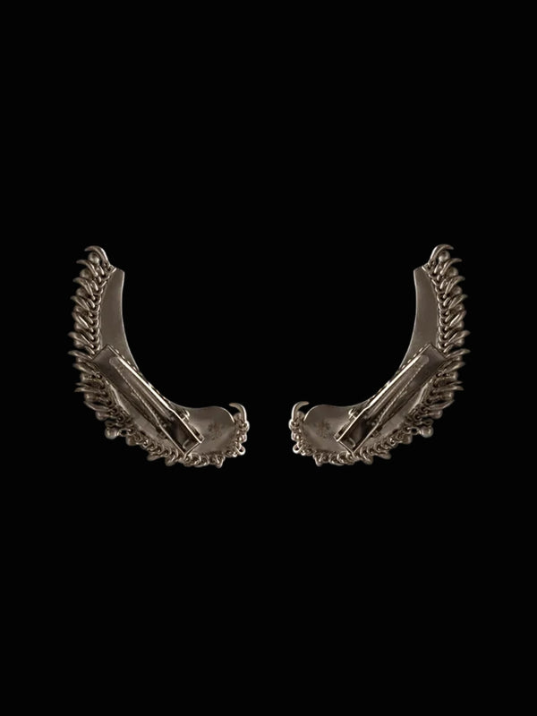 Tusk Hairclips in sterling silver, product photo on black – hair clip, Bhavya Ramesh
