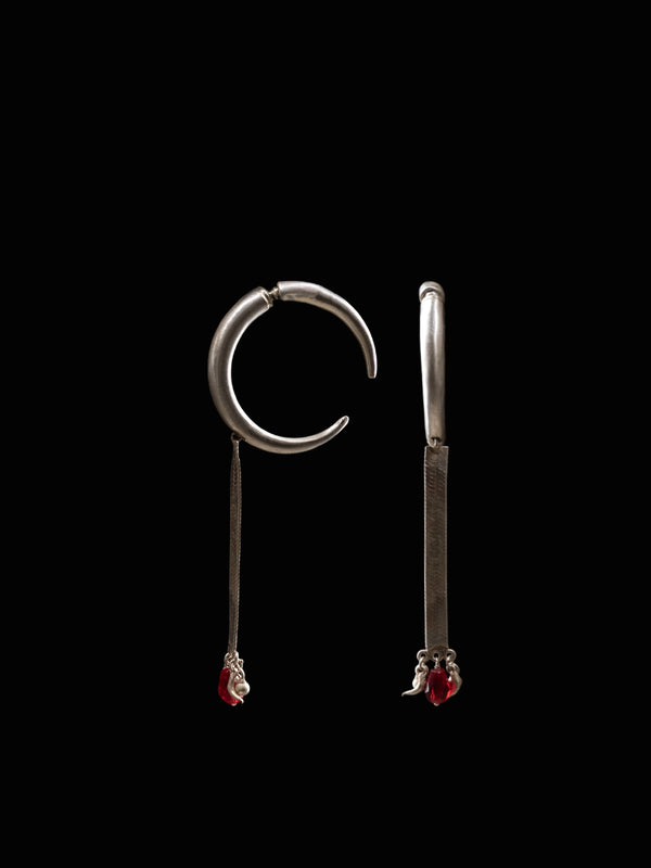 Omen Earrings in sterling silver, product photo on black – earrings, Bhavya Ramesh