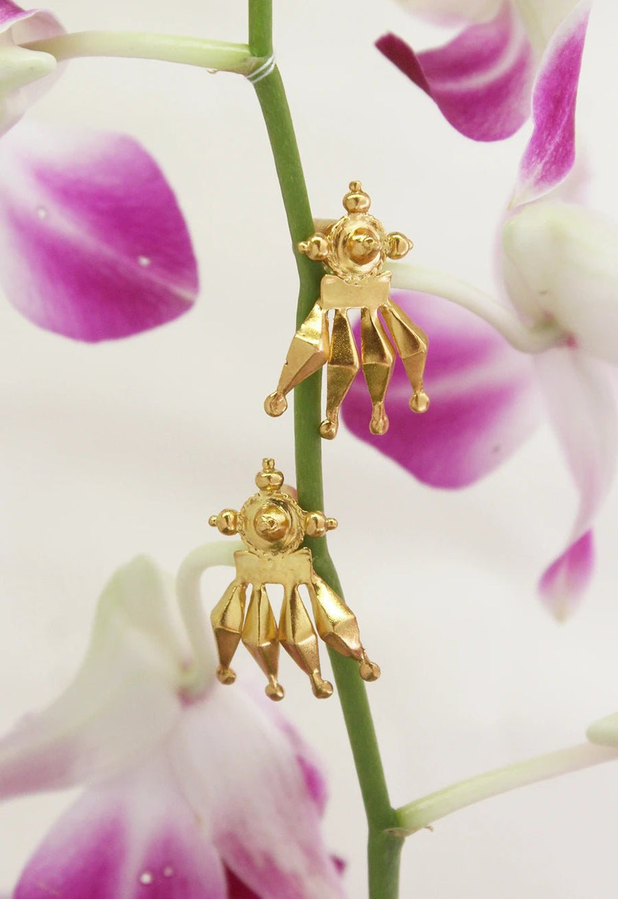 Cluster Earring in 18-carat gold plating on sterling silver, worn by a model – earrings, Bhavya Ramesh