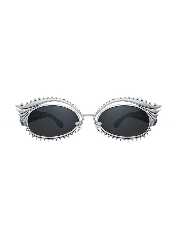 Chakri Sunglasses in 925 sterling silver, product photo on black – sunglasses, Bhavya Ramesh