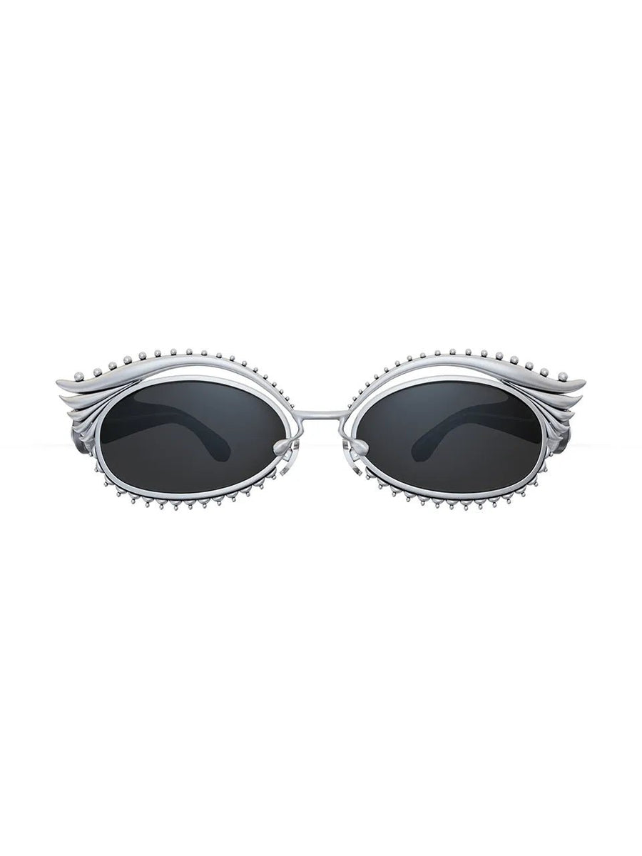 Chakri Sunglasses in 925 sterling silver, product photo on black – sunglasses, Bhavya Ramesh