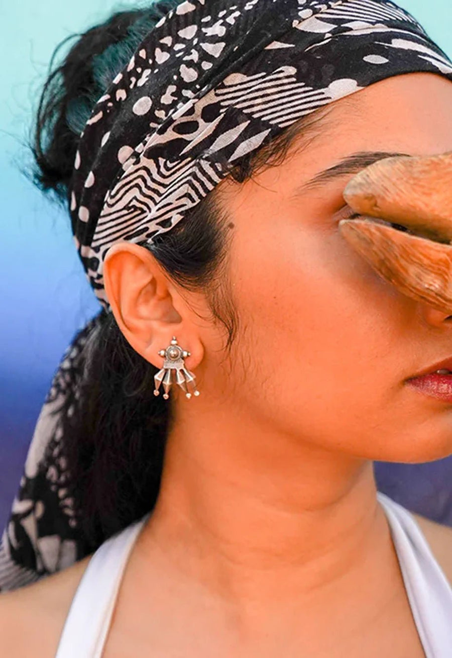 Cluster Earring in sterling silver, worn by a model – earrings, Bhavya Ramesh