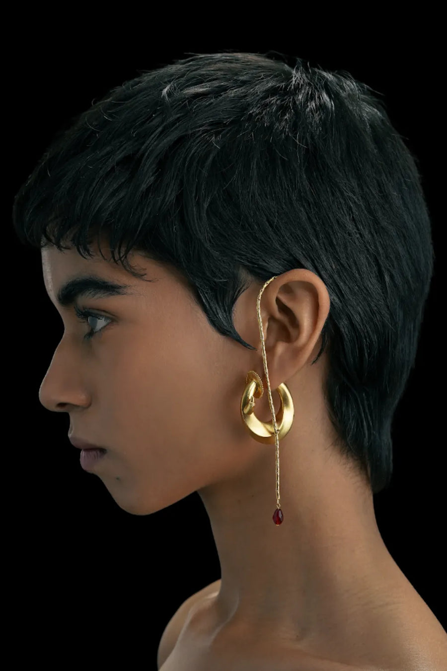 Viper Earrings in sterling silver, worn by a model – earrings, Bhavya Ramesh
