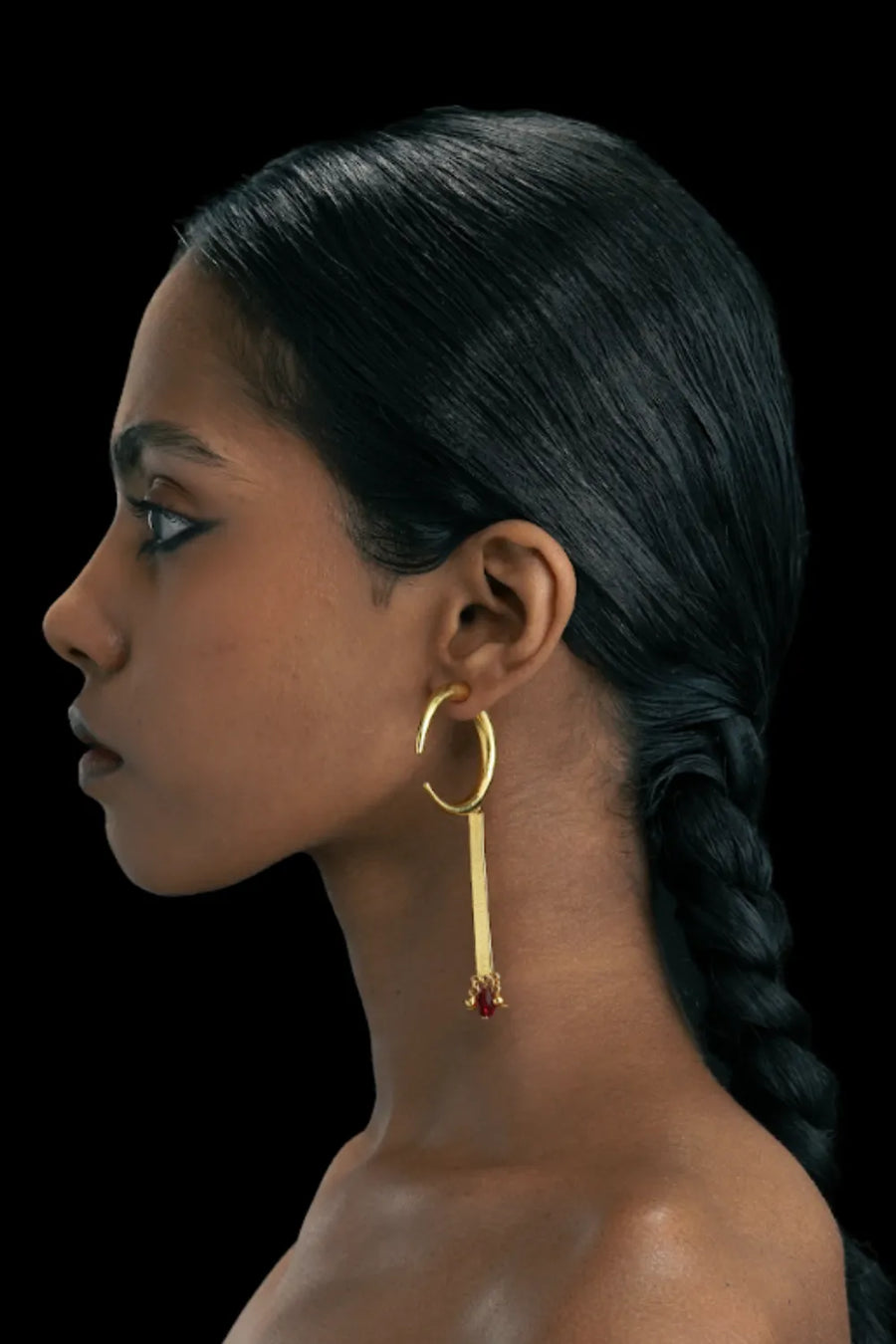 Omen Earrings in sterling silver, worn by a model – earrings, Bhavya Ramesh
