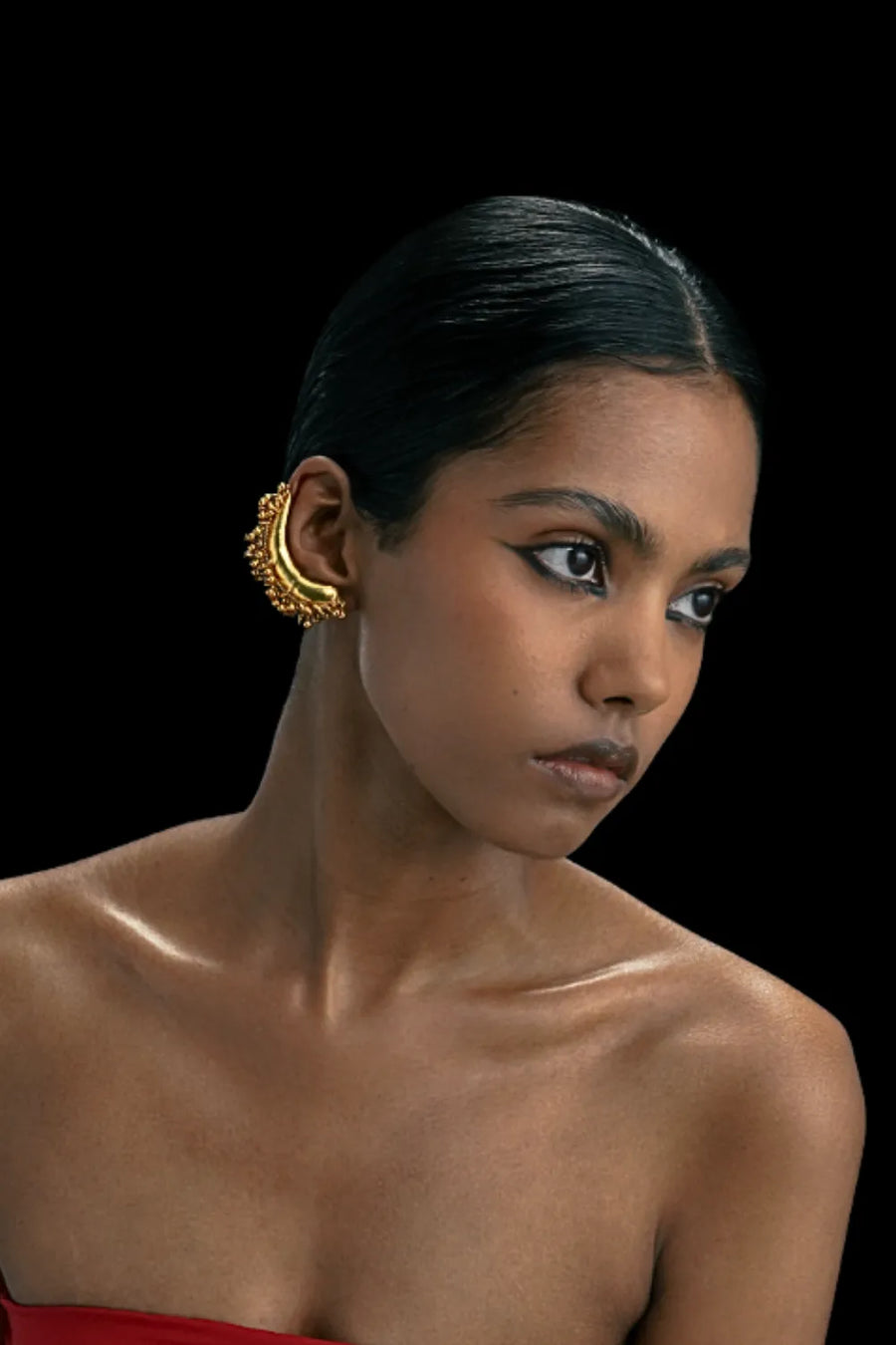 Tusk Earclips in sterling silver, worn by a model – ear clips, Bhavya Ramesh