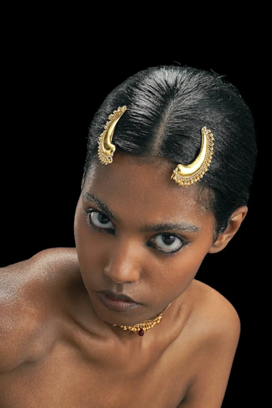 Tusk Hairclips in sterling silver, worn by a model – hair clip, Bhavya Ramesh