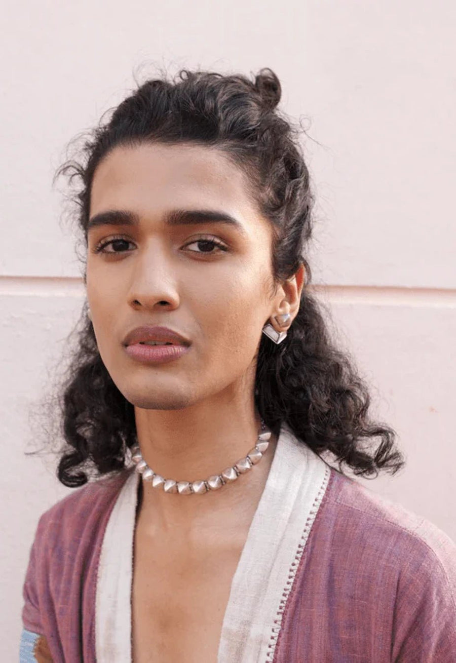 Edge Of Everything Choker in sterling silver, worn by a model – neck pieces, Bhavya Ramesh