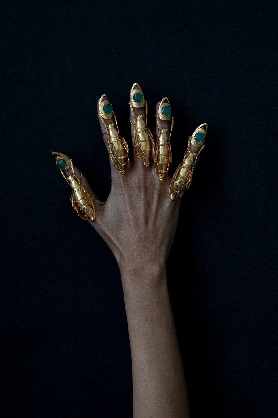 Seductress in 18-carat gold plating on sterling silver, product photo on black – rings, Bhavya Ramesh