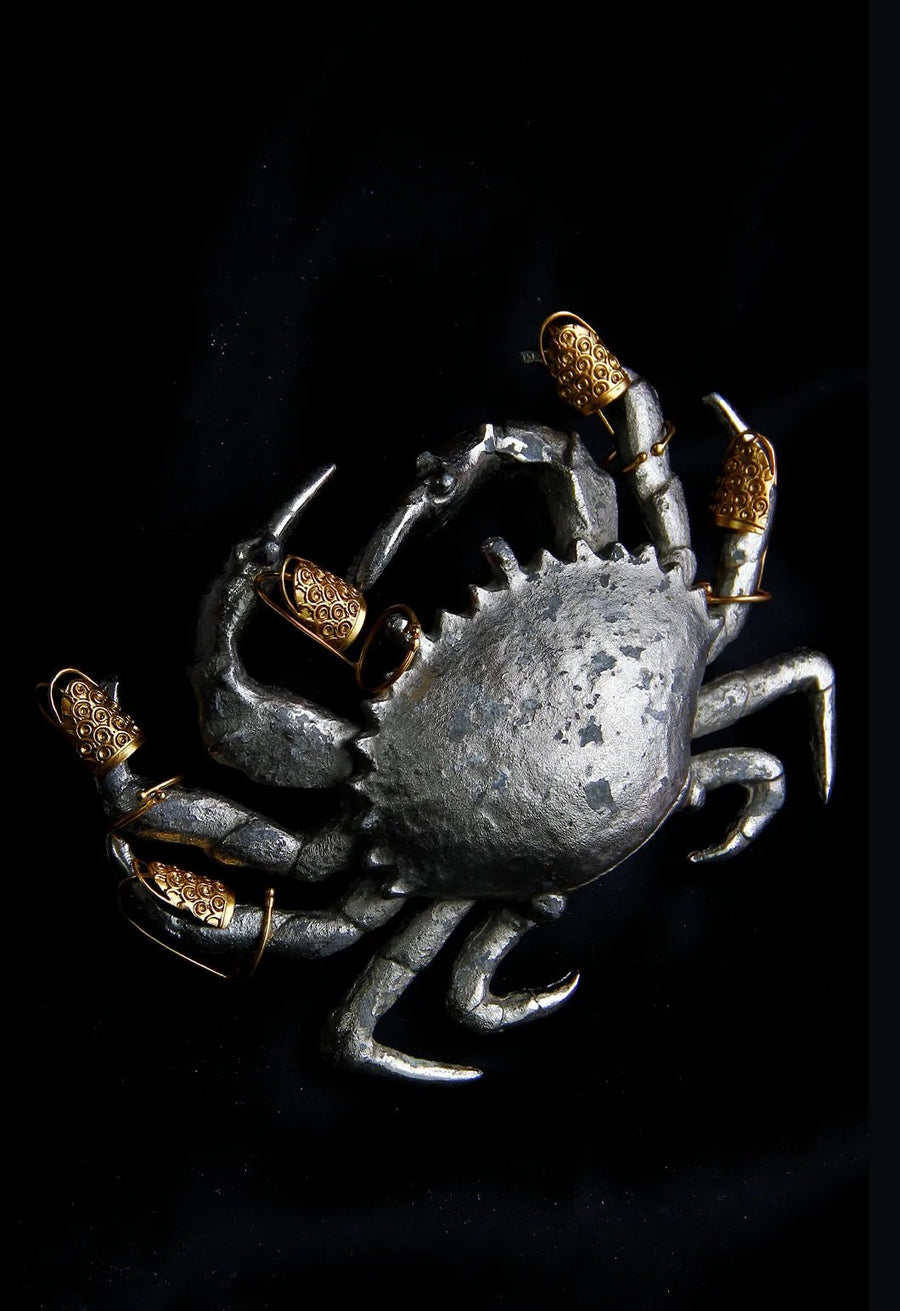 Shark in 18-carat gold plating on sterling silver, product photo on black – nail rings, Bhavya Ramesh