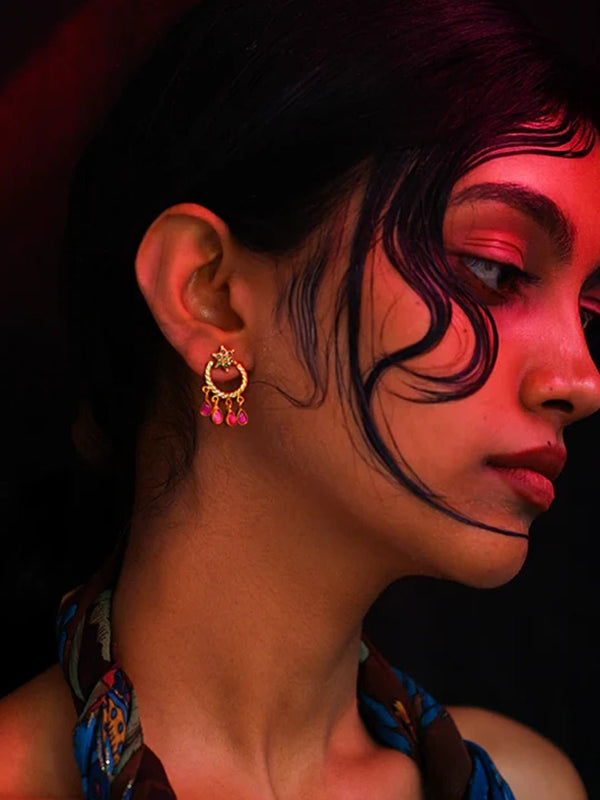 Tender Earring in 18-carat gold plating on sterling silver, worn by a model – earrings, Bhavya Ramesh