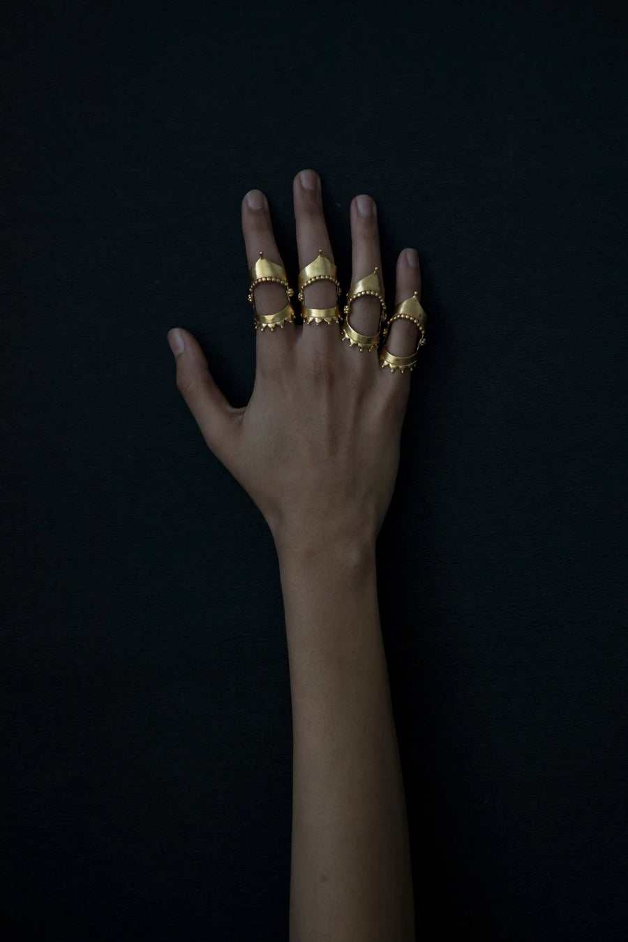 The Great White Shark in 18-carat gold plating on sterling silver, product photo on black – rings, Bhavya Ramesh