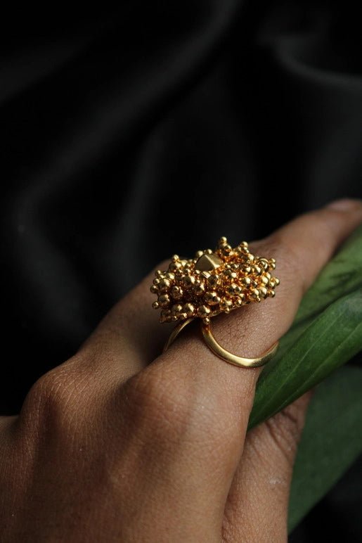 Alter Ego Ring in 18-carat gold plating on sterling silver, worn by a model – rings, Bhavya Ramesh