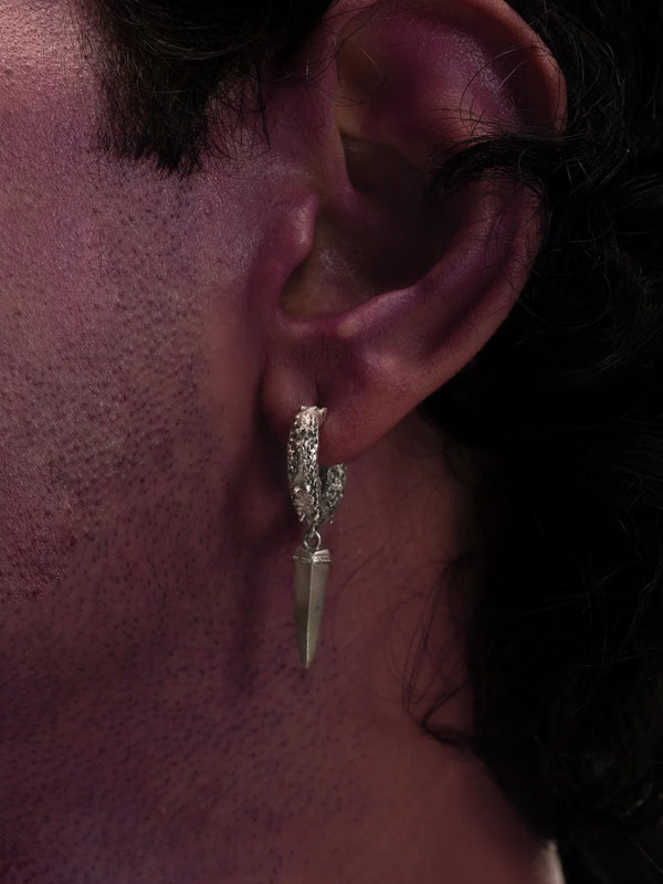 Anguished Earring in 925 sterling silver, product photo on black – earrings, Bhavya Ramesh
