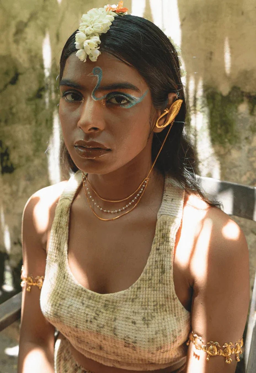 Azaad | आज़ाद Ear Links in 18-carat gold plating on sterling silver, worn by a model – earrings, Bhavya Ramesh