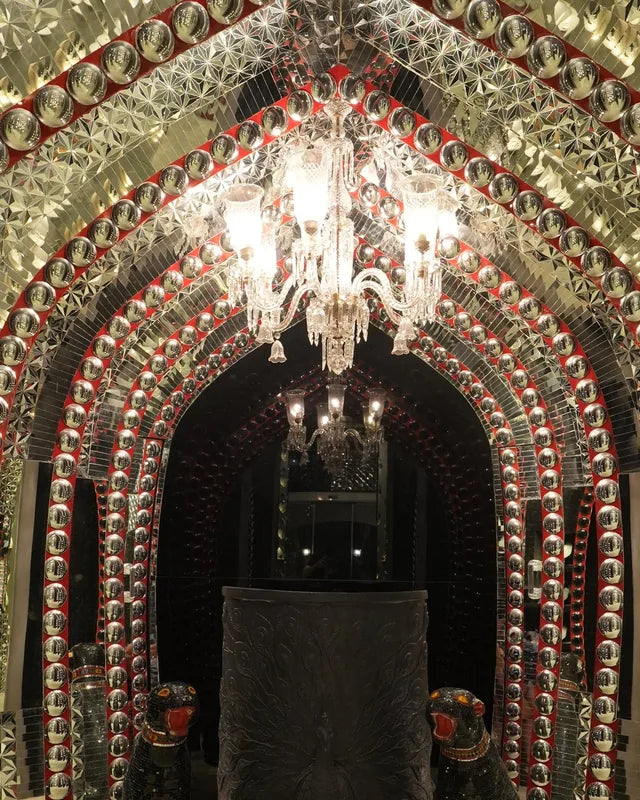 Hand-set mirrorwork arch and chandelier, the Bandra Sheesh Mahal