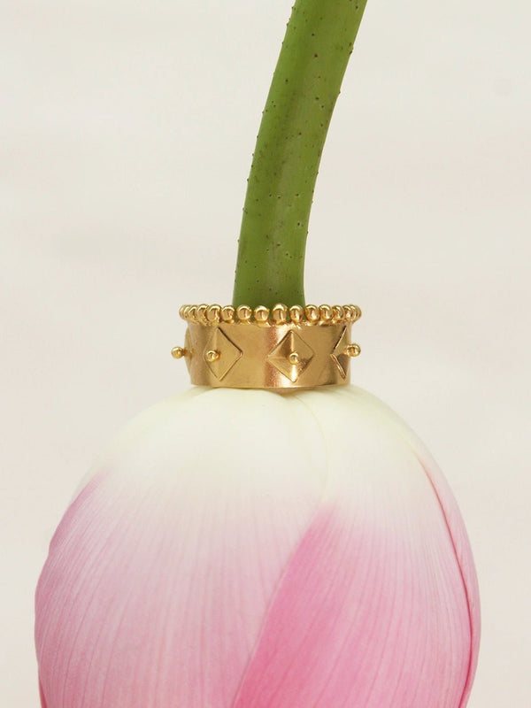 Believer Ring in 18-carat gold plating on sterling silver, worn by a model – rings, Bhavya Ramesh