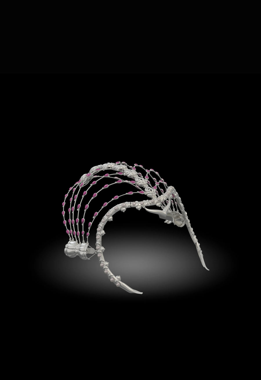 Blade Bearer in 925 sterling silver, product photo on black – hair harness, maangtika, Bhavya Ramesh