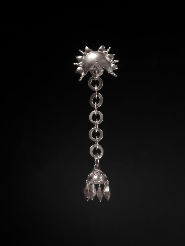 CelestialChain in 925 sterling silver, product photo on black – earrings, Bhavya Ramesh