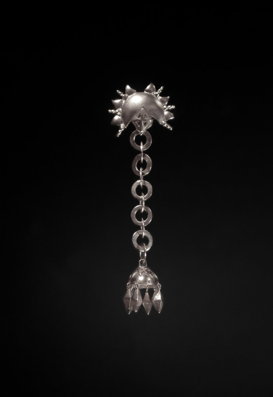 CelestialChain in 925 sterling silver, product photo on black – earrings, Bhavya Ramesh