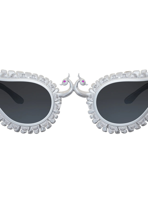 Chhammak Sunglasses in 925 sterling silver, product photo on black – sunglasses, Bhavya Ramesh