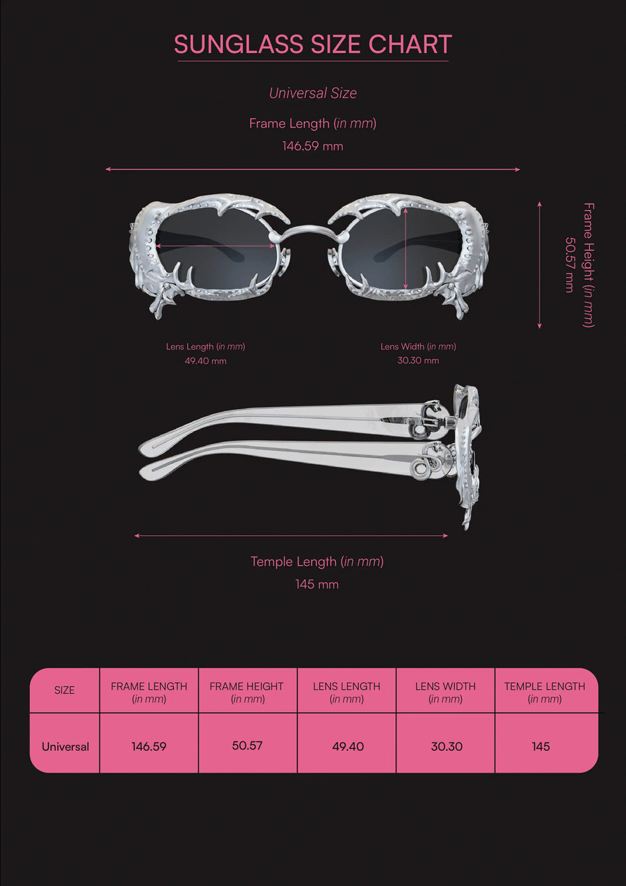 Clawless Sunglasses in sterling silver, product photo on black – sunglasses, Bhavya Ramesh