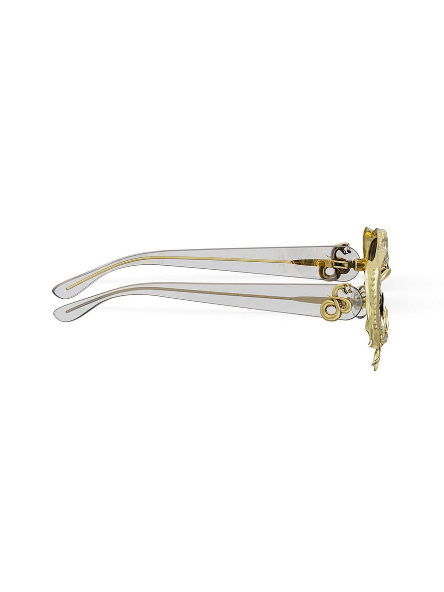 Clawless Sunglasses in 18-carat gold plating on sterling silver, product photo on black – sunglasses, Bhavya Ramesh