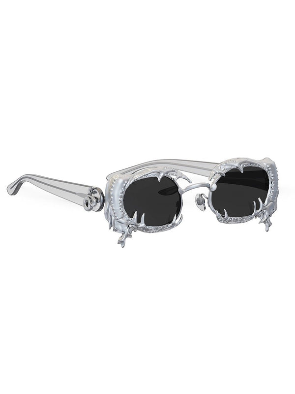 Clawless Sunglasses in 925 sterling silver, product photo on black – sunglasses, Bhavya Ramesh