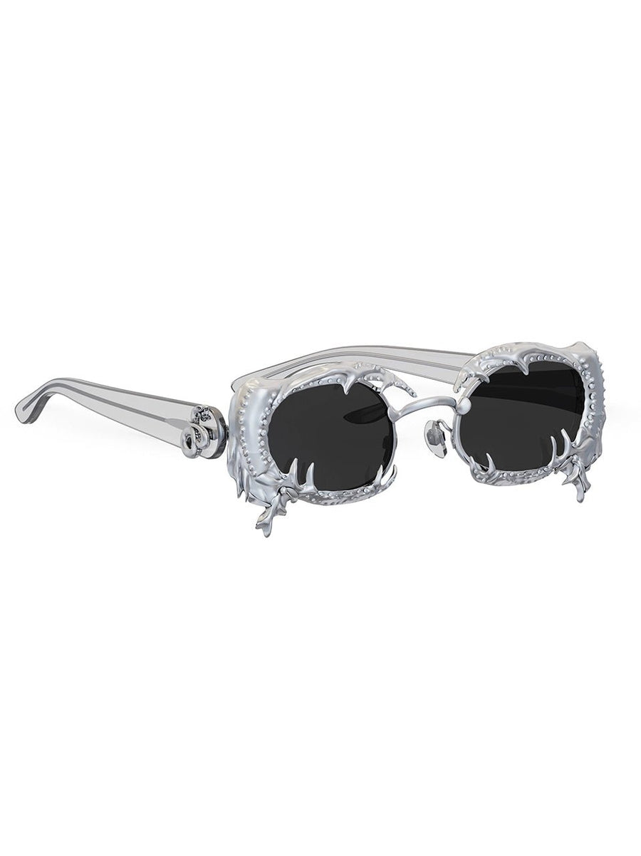 Clawless Sunglasses in 925 sterling silver, product photo on black – sunglasses, Bhavya Ramesh