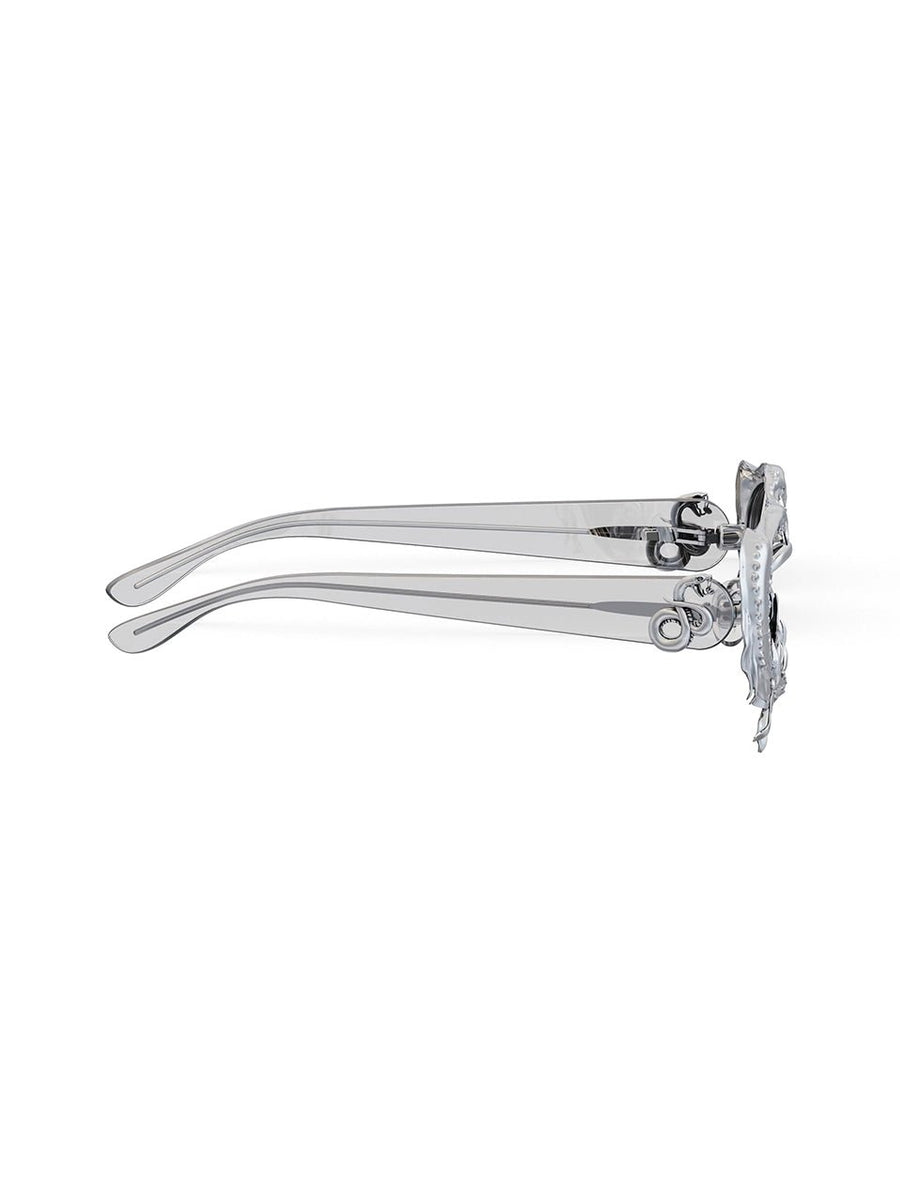 Clawless Sunglasses in 925 sterling silver, product photo on black – sunglasses, Bhavya Ramesh
