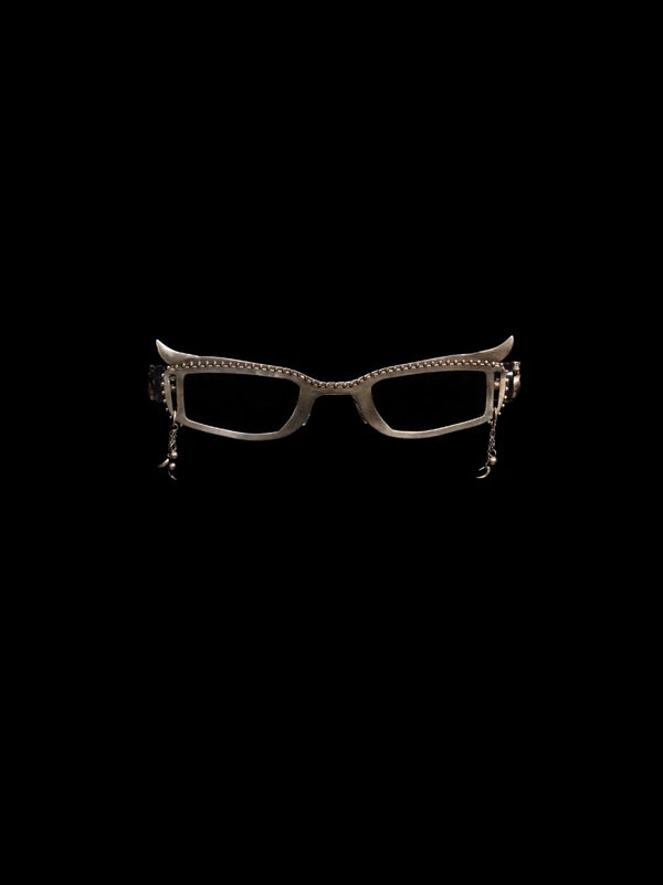 Eclipse Sunglass in sterling silver, product photo on black – sunglasses, Bhavya Ramesh