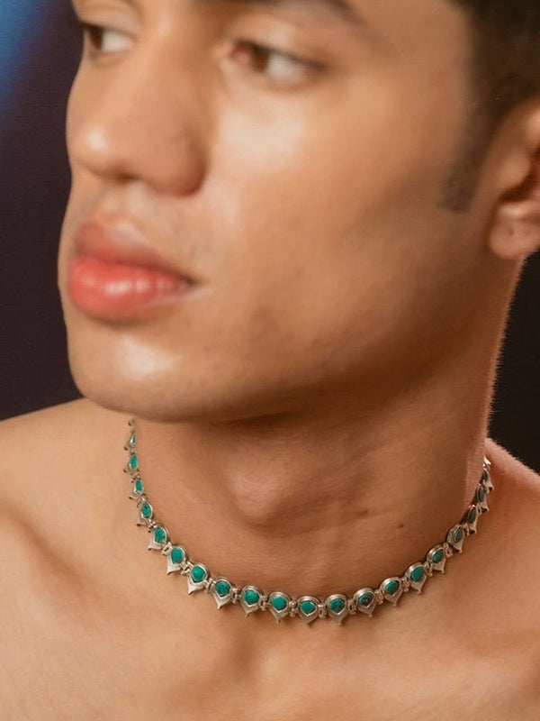 Falooda Necklet in 925 sterling silver, worn by a model – neck pieces, Bhavya Ramesh