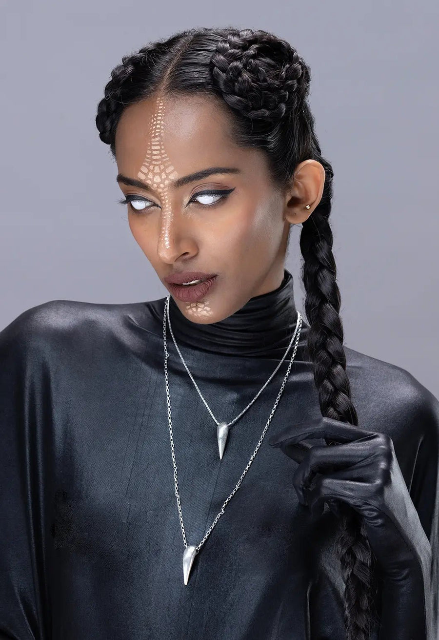 Fangryn Neckpiece in 925 sterling silver, product photo on black – neck pieces, Bhavya Ramesh
