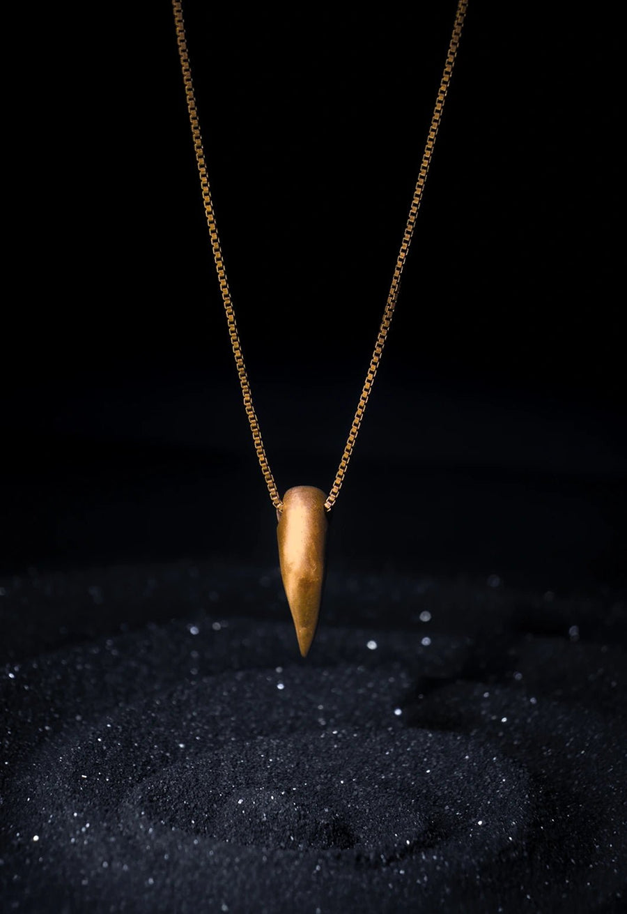Fangryn Neckpiece in 18-carat gold plating on sterling silver, product photo on black – neck pieces, Bhavya Ramesh