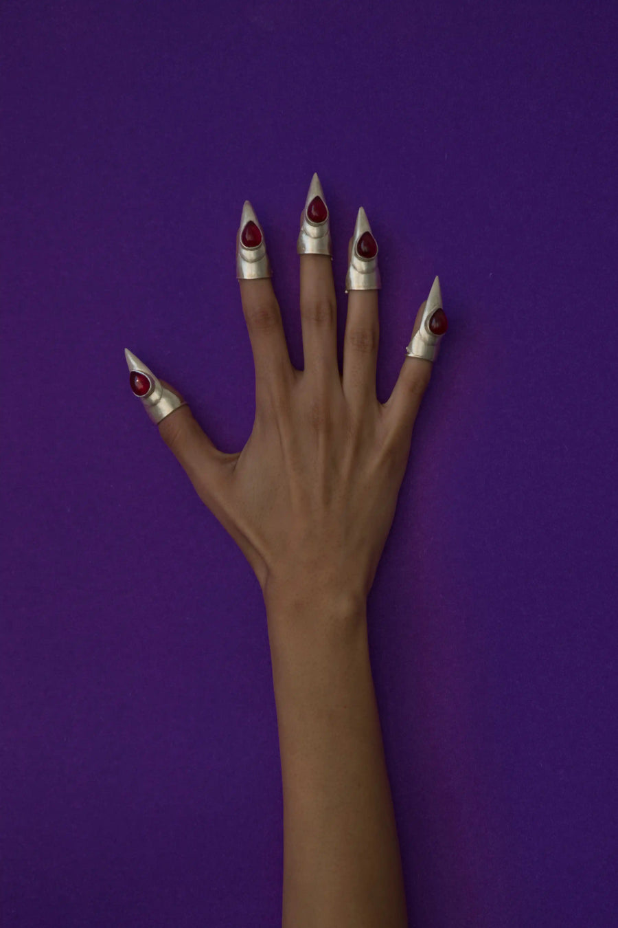 Fangs in 925 sterling silver, worn by a model – nail rings, Bhavya Ramesh