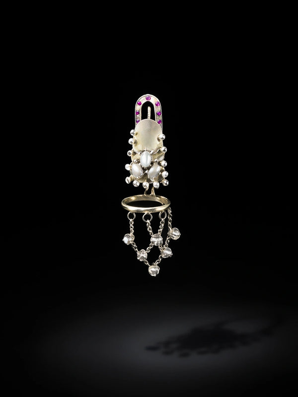 The Empress in sterling silver, product photo on black – nail rings, Bhavya Ramesh