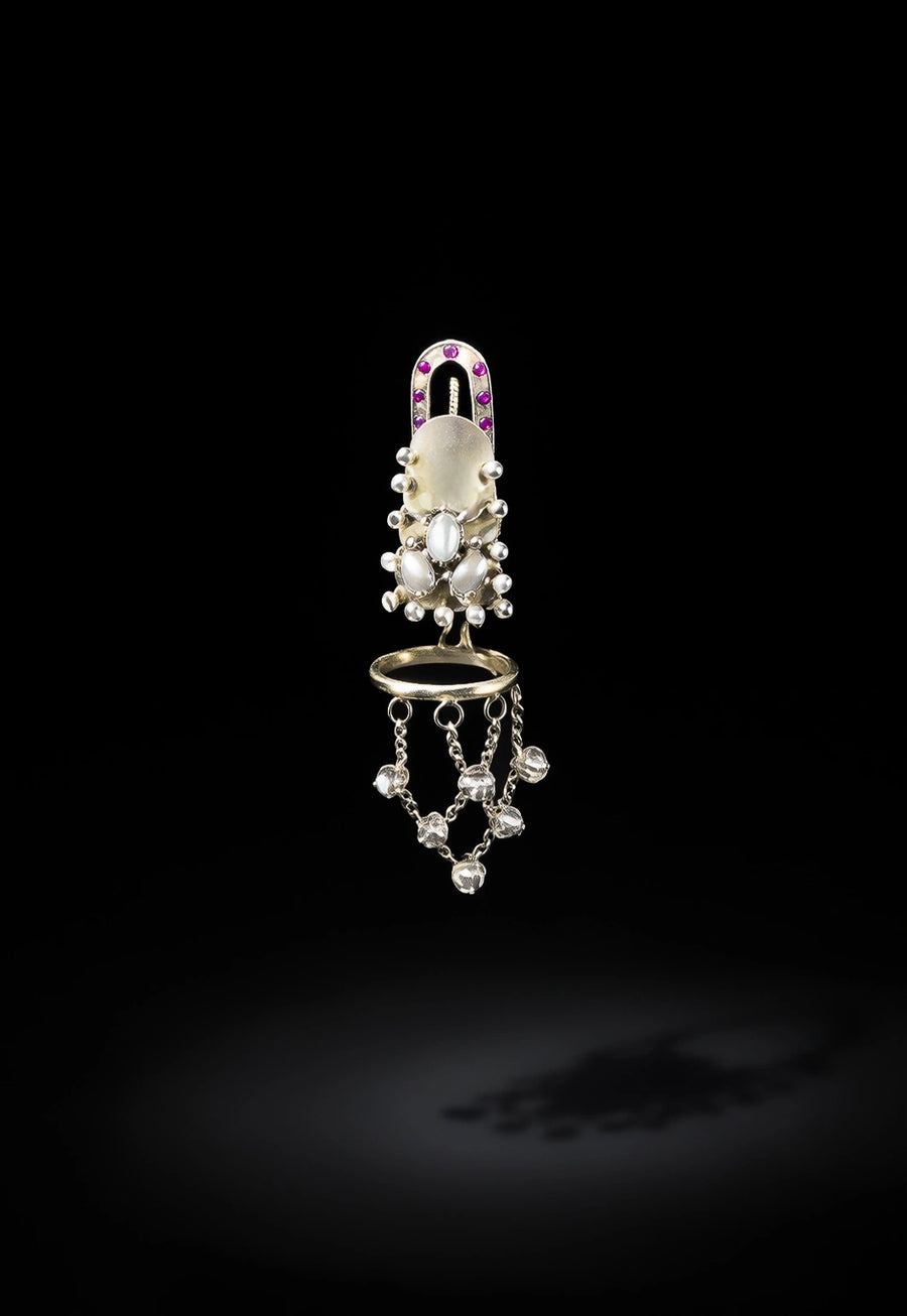 The Empress in sterling silver, product photo on black – nail rings, Bhavya Ramesh