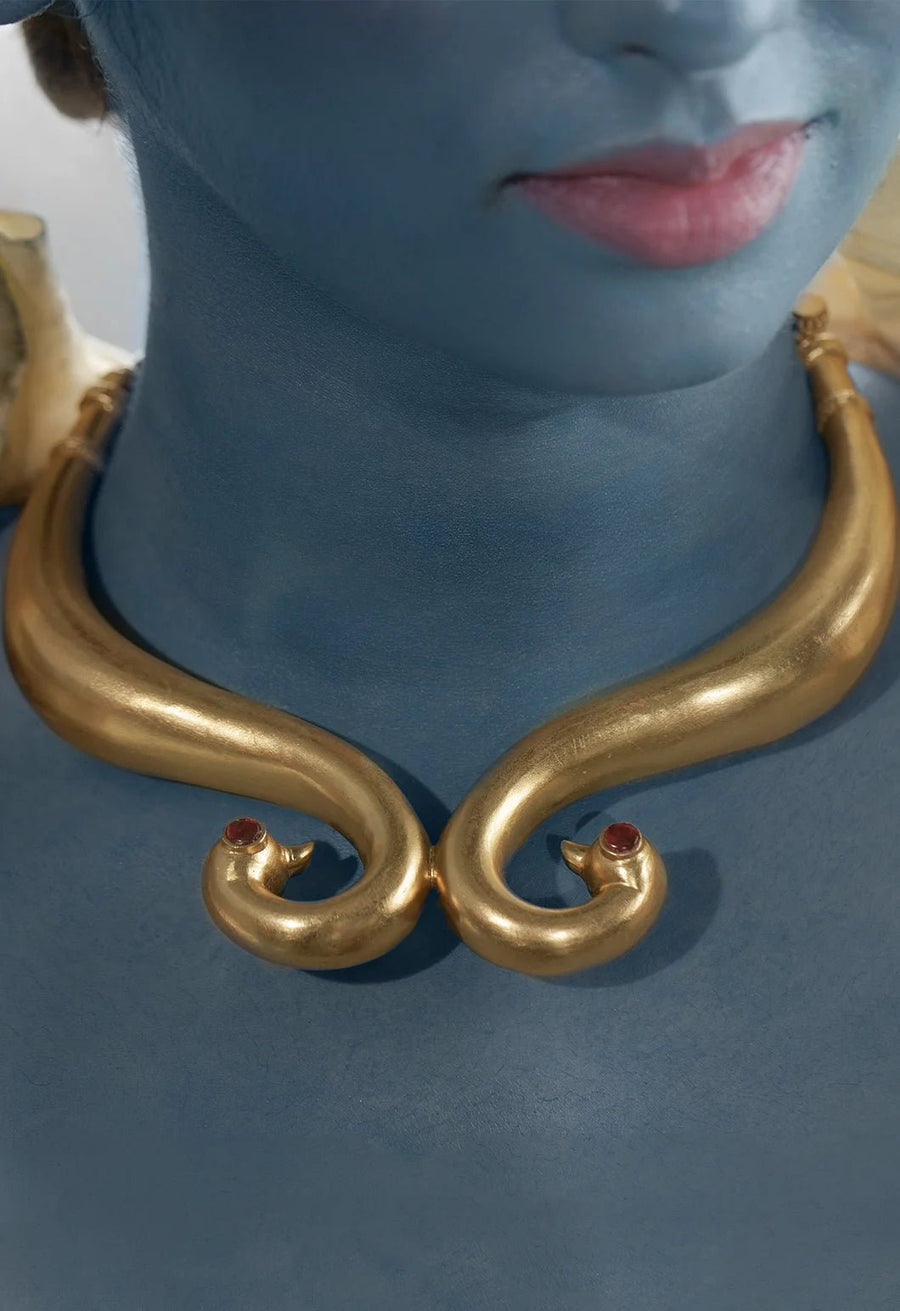GalacticGrace in 18-carat gold plating on sterling silver, worn by a model – neck pieces, Bhavya Ramesh