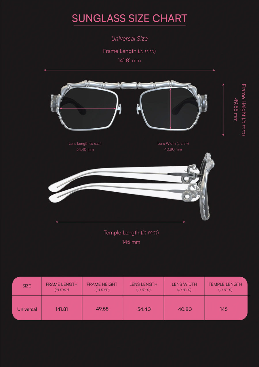 Gustang Sunglasses in 925 sterling silver, product photo on black – sunglasses, Bhavya Ramesh