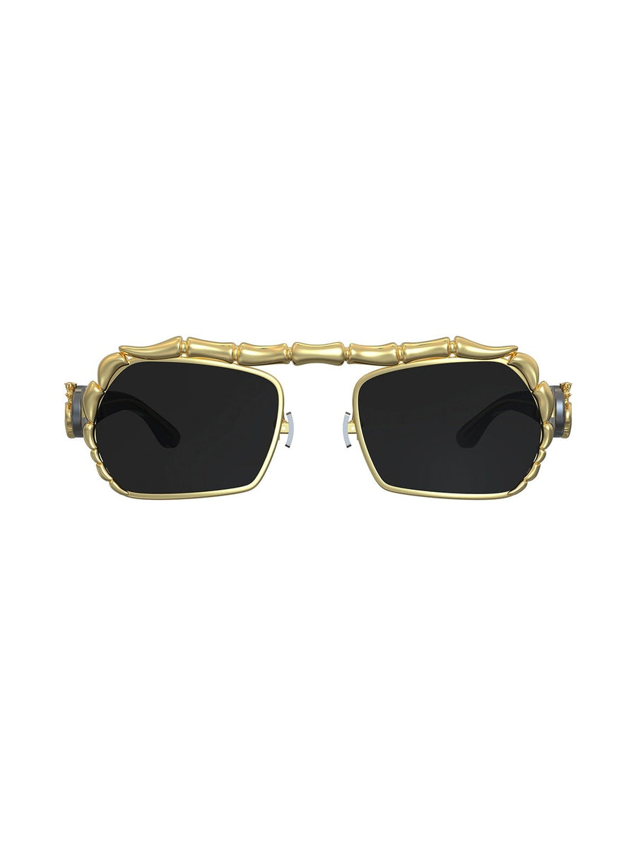 Gustang Sunglasses in 925 sterling silver, product photo on black – sunglasses, Bhavya Ramesh