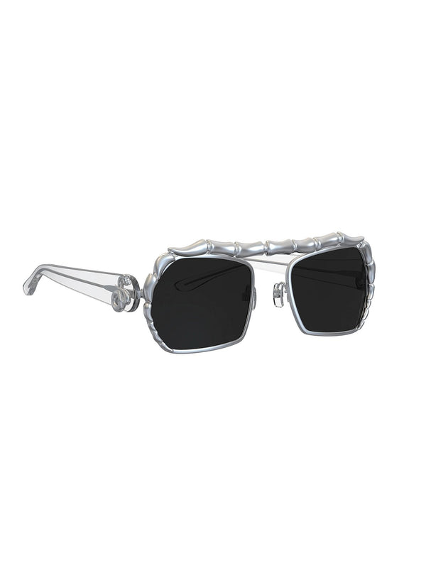 Gustang Sunglasses in 925 sterling silver, product photo on black – sunglasses, Bhavya Ramesh