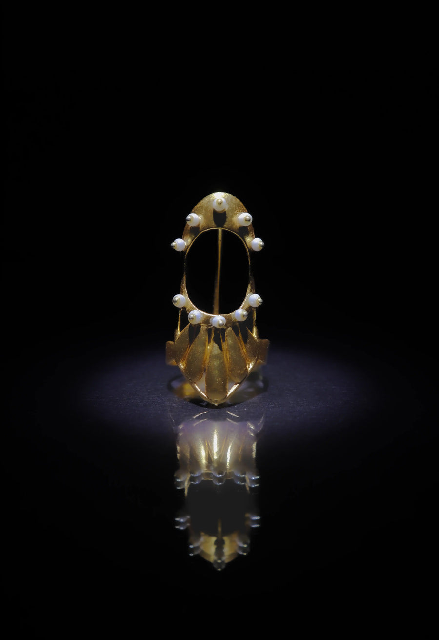 Hansa in 18-carat gold plating on sterling silver, product photo on black – nail rings, Bhavya Ramesh