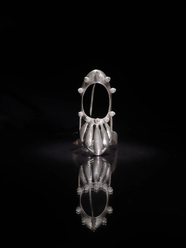 Hansa in 925 sterling silver, product photo on black – nail rings, Bhavya Ramesh