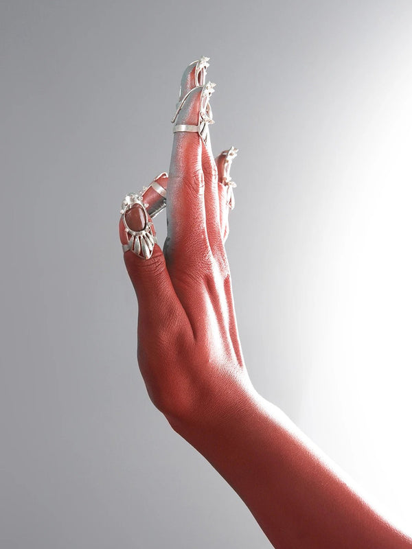 Hansa in 925 sterling silver, worn by a model – nail rings, Bhavya Ramesh