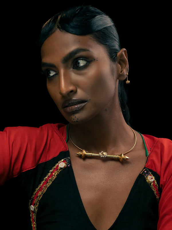Hysteria Choker in 18-carat gold plating on sterling silver, worn by a model – neck pieces, Bhavya Ramesh