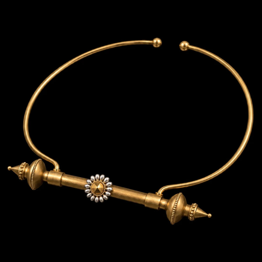 Hysteria Choker in 18-carat gold plating on sterling silver, product photo on black – neck pieces, Bhavya Ramesh